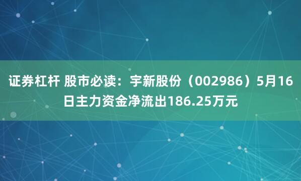 证券杠杆 股市必读：宇新股份（002986）5月16日主力资金净流出186.25万元
